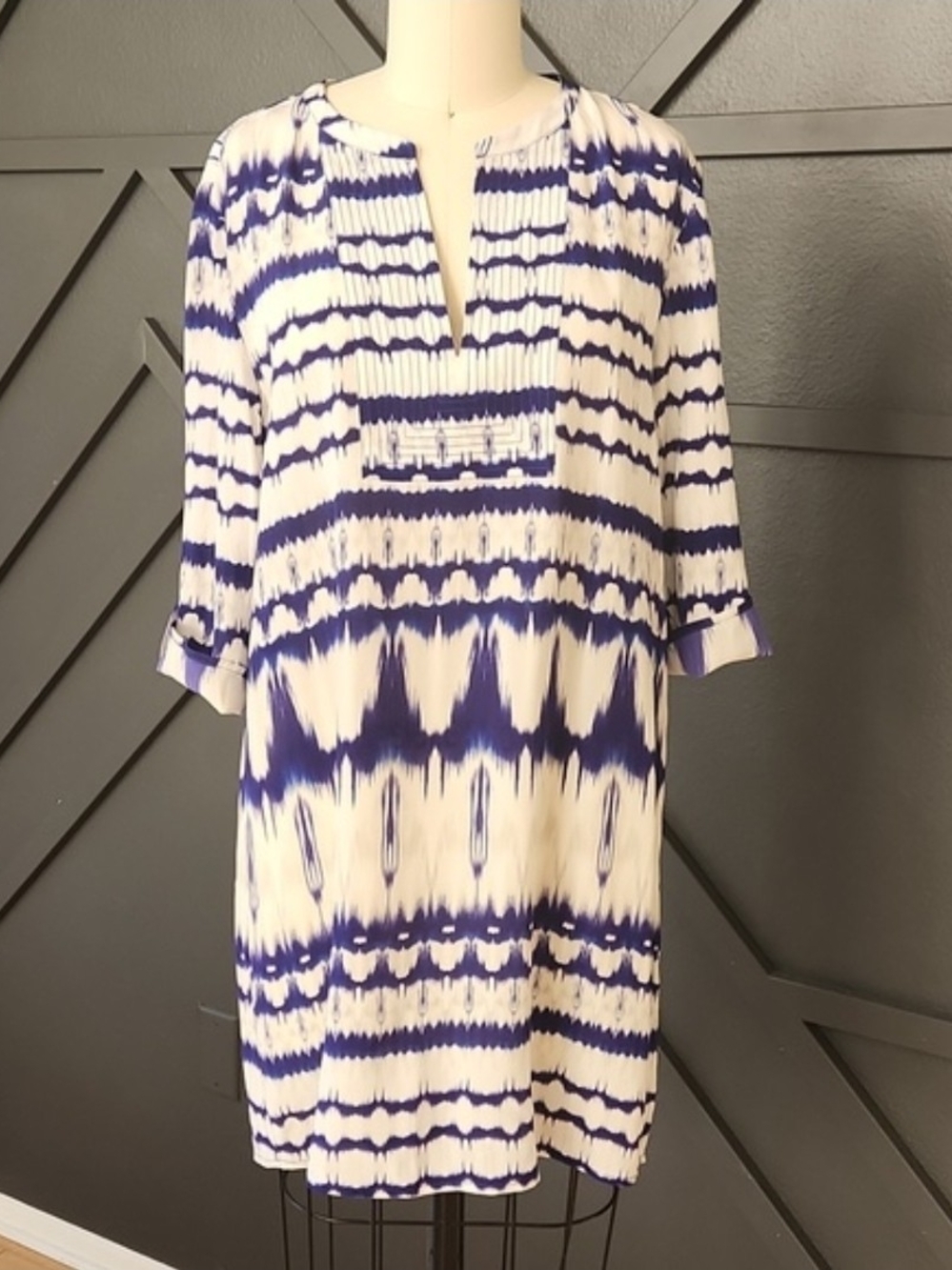 {Michael Stars} 100% Silk Navy and White Tie-Dye Tunic Dress Size Small